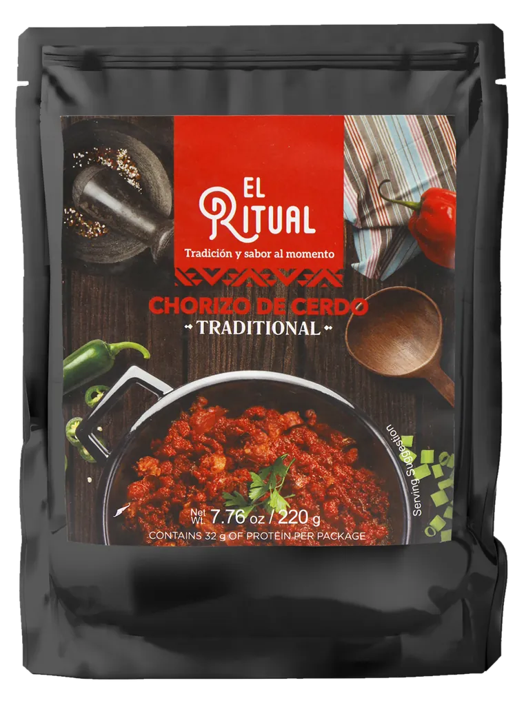 El Ritual Traditional Pork Chorizo pouch, 7.76 oz, front view